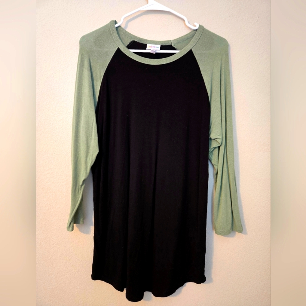 Raglan Long Sleeve Top - Black with Sage Green Sleeves